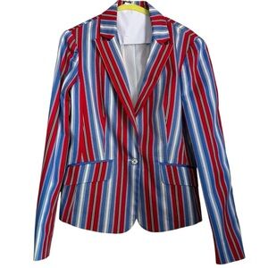 Jones New York Signature Blazer Striped Red White Blue Americana Sz 6